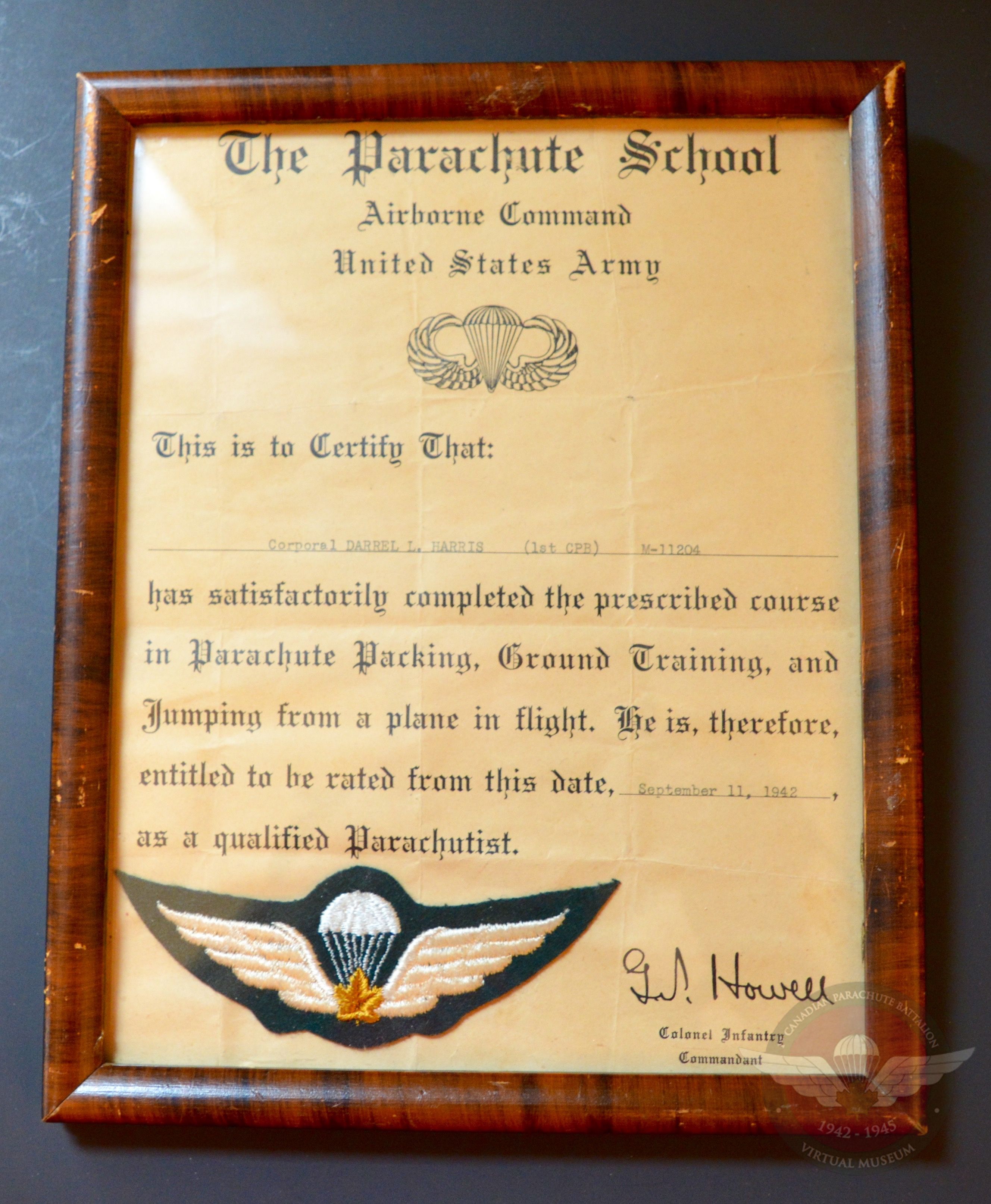 Harris Para Certificate